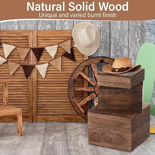 Barydat 3 Pcs Rustic Wood Risers for Display, Square Nesting Cupcake Stands - Image 5