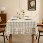 Romanstile Gingham Ruffled Tablecloth Rectangle, 60 x 120 Inch, Taupe - Image 2