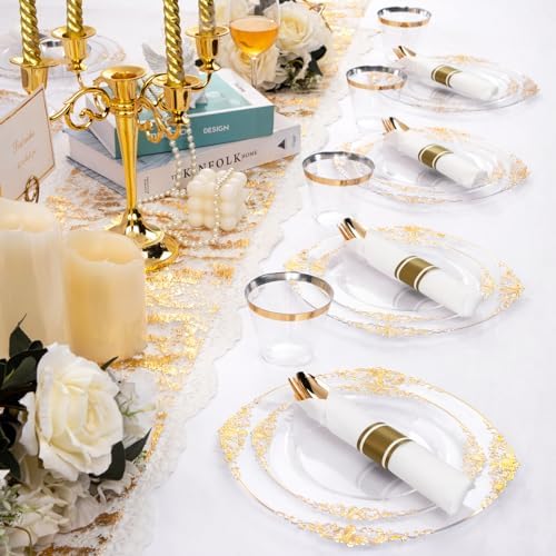 Nervure 175Pcs Clear Gold Plates, Disposable Party Plates for 25 Guests - Image 6