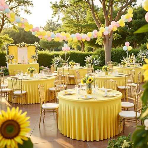 12 Pack Yellow Table Cloth for 5FT Round Tables, Fitted Spandex 120 inch Round Tablecloth, Wrinkle Free Table Skirt for Receptions Birthday Photography Party Social Events Engagement Party Decor - Image 6