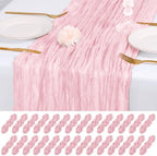 28 Pack Light Pink Cheesecloth Table Runner 17x108 Inch Semi Sheer Boho Gauze Cheese Cloth Fabric Table Runners, for Wedding Party Baby Shower Birthday Home Decor Garden Farmhouse by Unknown