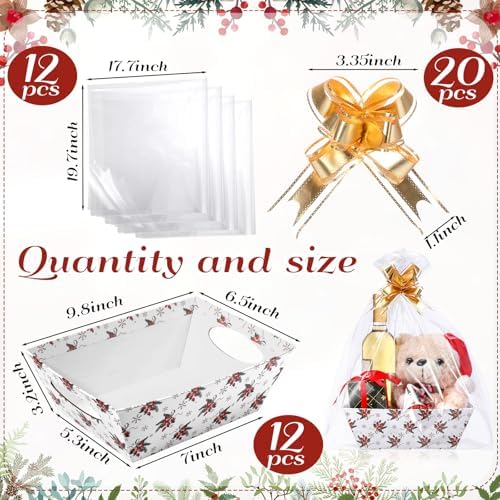 Nuogo 12 Pack Christmas Basket for Gifts Empty 9.8 x 6.5 Inch Bulk Gift Baskets Empty to Fill Cardboard Trays with Basket Bags, Pull Bows for Christmas Holiday Birthday Party Gifts(Berry Style) - Image 2