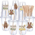 Qinyoung 100 Sets Neutral Gender Reveal Plastic Cups 16 oz with Lid Straw by Qinyoung