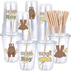 Qinyoung 100 Sets Neutral Gender Reveal Plastic Cups 16 oz with Lid Straw by Qinyoung