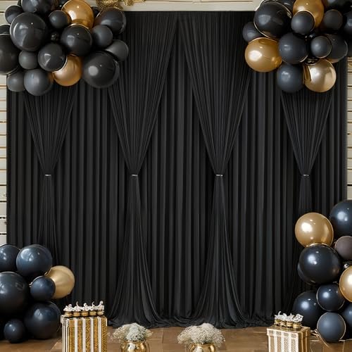 Black Backdrop Curtain 8 Panels-Wrinkle-Free Black Curtains Polyester Photography Drapes for Wedding Birthday Party Photo Background Backdrop Stand- 32 X10FT - Image 3