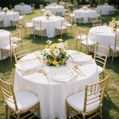 350Pcs White Gold Rim Heavy Duty Plastic Plates Dinnerware Set - Image 4