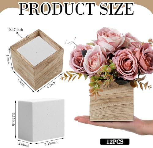 Suzile 12 Set Wooden Box Centerpiece, 4 Inch Square Planter Vase - Image 2