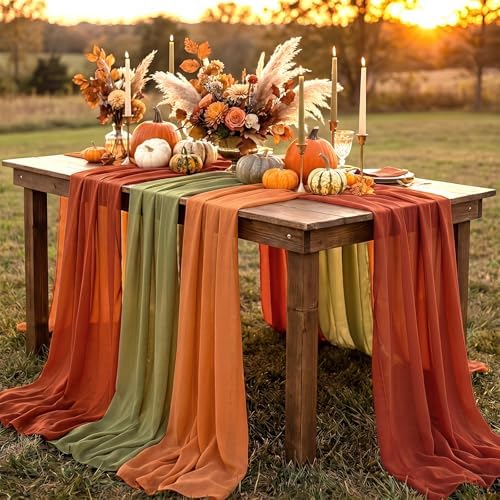 Boao 6 Pcs Fall Burnt Orange Party Decorations Chiffon Table Runners by Boao