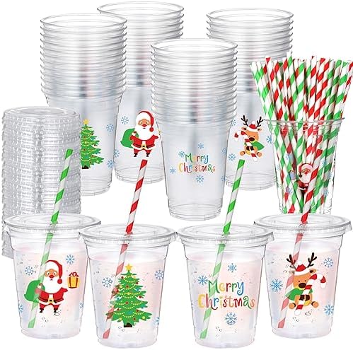 Sliner 50 Sets Christmas Disposable Plastic Cups 16oz by Sliner