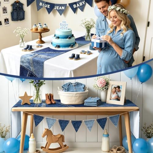 6 Pcs Blue Jean Baby Shower Table Runner Decorations - Image 4