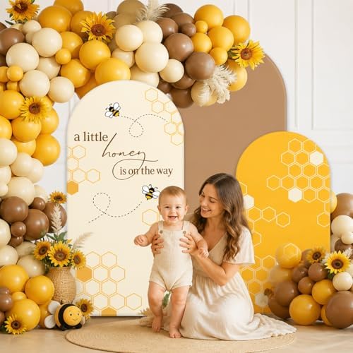 FYSUIMU 3 Pcs Bee Arch Backdrop Covers Baby Shower Honeycomb Stretchy Spandex Arch Stand Fabric Cover for Gender Reveal Wedding Birthday Party Decoration (4ft/5ft/6ft) - Image 7