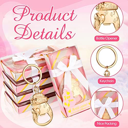 Sieral 24 Pcs Baby Shower Bottle Opener Party Favor for Guest Gold Keychain Gifts Decorations Souvenirs for Girls Boys Baby Birthday Gender Wedding Reveal Bridal Party Decor (Girl) - Image 2