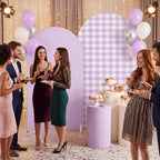 Tegeme 2 Set Gingham Arch Backdrop Cover 7.2ft 6.6ft Arch Cover, Purple - Image 4
