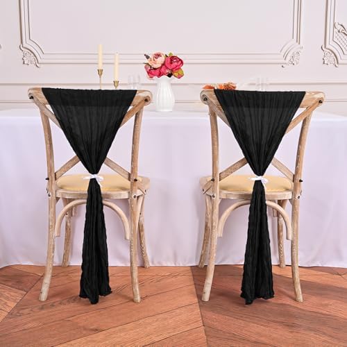60 PCS Black Cheesecloth Chair Sashes, 16 x 70 inch Cheesecloth Sashes Rustic Chair Decorative Bows Designed ChairCover for Wedding Banquet Party Aisle Home Kitchen Decoration - Image 7