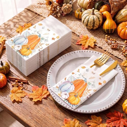 Potchen 100 Pcs Linen Feel Napkins Disposable, Fall Pumpkins - Image 2