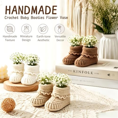 6 Sets Baby Shower Centerpieces,Crochet Knitted Baby Booties Table Decorations With Artificial Flowers Bulk DIY Boho Rustic Decor for Gender Reveal Party - Image 4
