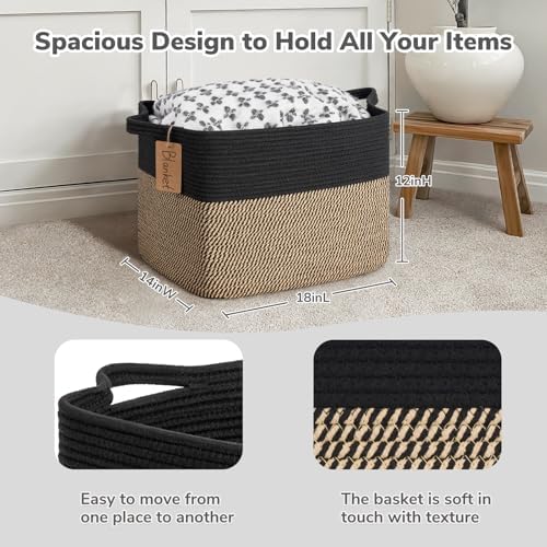 Goodpick 50L Large Woven Storage Basket for Organizing, Black & Jute - Image 3