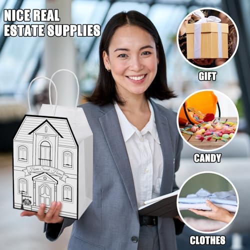 Colarr 50 Pcs House Shaped Gift Bag Real Estate Agent Supplies, White - Image 5