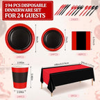 Funnymoom 218 Pcs Red and Black Party Decorations Tableware Set, Serves 24 - Image 3