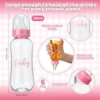 6 Sets Bottle Chug Baby Shower Games Juegos Para Plastic Baby Bottles Bibs Hat Disposable Diapers Gender Reveal Games Baby Changing Diaper Race Game Decoration (Pink) - Image 2