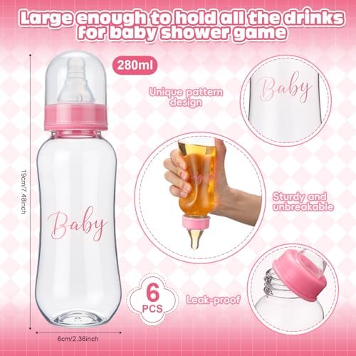 6 Sets Bottle Chug Baby Shower Games Juegos Para Plastic Baby Bottles Bibs Hat Disposable Diapers Gender Reveal Games Baby Changing Diaper Race Game Decoration (Pink) - Image 2
