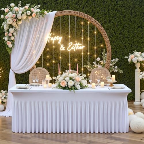12 pk White Spandex Table Cloth Rectangle 6ft with Ruffle Skirt,Wrinkle Free High-Stretch Fitted Tablecloths for 6 Foot Rectangle Tables,Elastic Spandex Table Covers 6 ft for Parties Weddings Banquet - Image 7