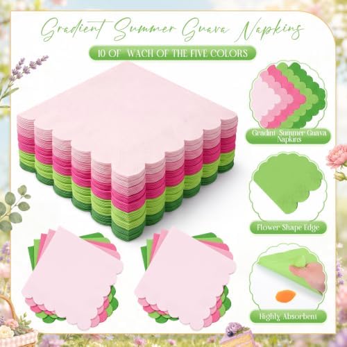 Zhehao 150 Pcs Pink Green Paper Plates Napkins Serves 50 - Image 5