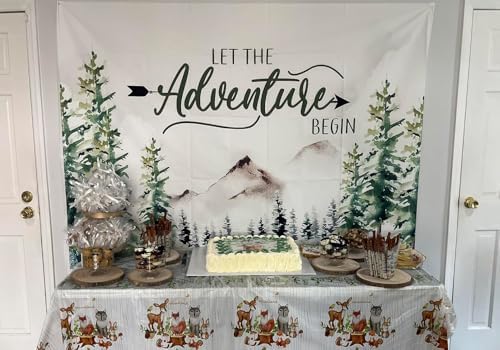 10X8FT Woodland Baby Shower Decorations Backdrop Adventure Awaits Backdrop Let The Adventure Begin Banner F73 - Image 4
