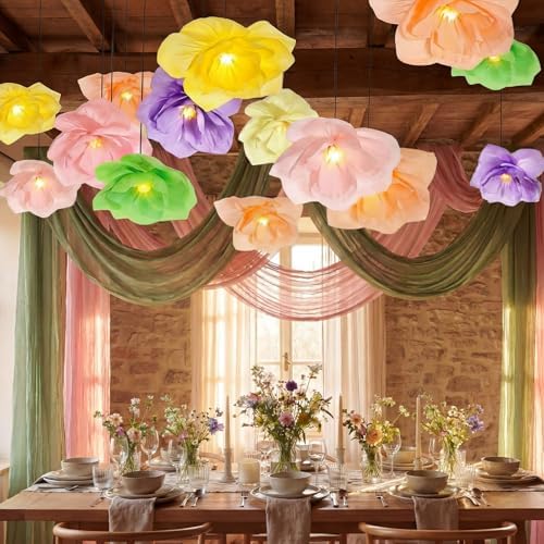 VIHOSE 12 Pcs Tea Party Decorations 15.7 Inch Lanterns Paper Flower with LED Lights for Spring Fancy Party Decorations Large Peony Pendant Lamps for Tea Garden Wedding Bridal Baby Shower - Image 6