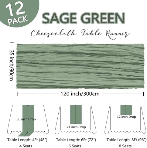 12 Pack 35 x 120 Inch Sage Green Table Runner Cheesecloth - Image 2