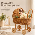 Large Wicker Baby Carriage Basket for Baby Shower Decor - 21.9-Inch - Image 2