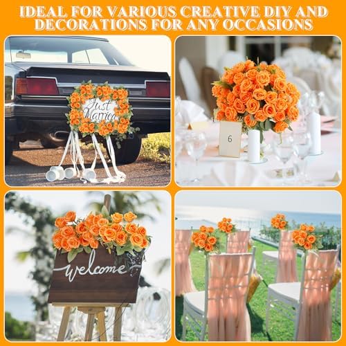 Zeyune 8 Pack 12 Inch Artificial Rose Bouquet, Orange - Image 6