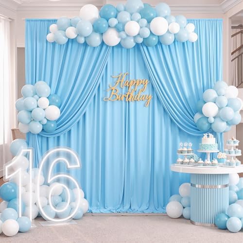 20ft x 10ft Baby Blue Backdrop Curtains for Parties, 4 Panels 5×10ft Soft Silky Polyester Photo Backdrop Drapes for Weddings Birthday Party Photography Baby Shower Home Decorations - Image 3