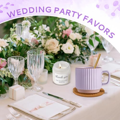 Baby Shower Prizes for Game Winners Baby Shower Games Prizes Ceramic Mugs with Metal Spoons Woven Coasters Notebooks Scented Candles Gift Bags Wedding Bridal Shower Favors for Guests (6, Purple) - Image 6