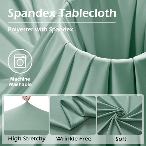NSSONBEN 2 pk Sage Green Spandex Tablecloth for 8 Foot Rectangle Tables,Wrinkle Free Fitted Spandex Table Covers 8ft Stretch Table Cloths with Ruffle Skirt for Parties Weddings Banquet Baby Shower - Image 7