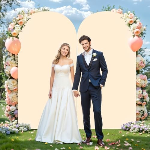 6.6FT Champagne Arch Backdrop Cover - Polyester Fitted Wedding Arch Stand Covers Round Top Chiara Arch Backdrop Cover for Birthday Party Banquet Photo Background Decoration - Image 4