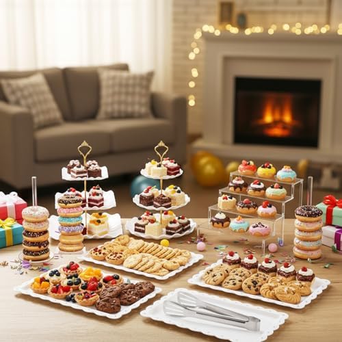 LemonRoad 19 Pcs Cupcake Stand Holder Dessert Table Display,White and Gold - Image 7