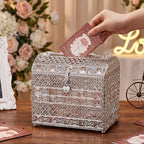 ELLDOO Crystal Wedding Card Box with Heart Lock, Vintage Money Card Box Treasure Chest Style Silver Gift for Wedding Receptions, Centerpiece Decor, Anniversary Keepsake, Gift, Small Size - Image 6