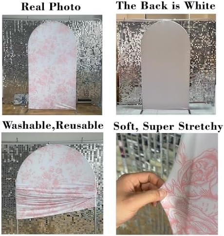 Light Pink Bloom Flower Arched Backdrop Covers Double-Sided Stretchy Arch Stand Cover for Girls Birthday Baby Shower Baptism Party Decoration Supplies(No Stand!) - Image 3