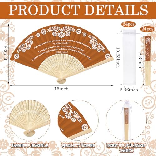 Barydat 24 Sets Cielito Lindo Baby Shower Favors De Barro Paper Hand Fans with Organza Bags Mexican Folding Fans Handheld Home Decor DIY Supplies for Guest Talavera Bridal Baby Shower (Terracotta) - Image 6