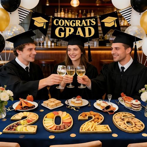 4 PCS 2026 Charcuterie Boards Wooden Numbers Fillable Boxes Reusable Wedding Serving Tray for Party Centerpieces Decoration Back to School Decor Platter for Birthday Grad Baby Shower Tabletop Supply - Image 6
