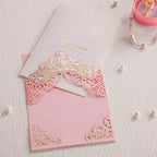 Hosmsua 50PCS Blank Pink Quinceanera Invitations Kit 5x7.3 Inch Laser Cut Floral Gold Crown Pocket Quinceanera Invitation Cards with Envelopes for Birthday Bridal Shower Invite - Image 2