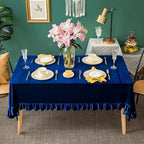 GLORY SEASON Velvet Tablecloth Luxurious Solid Rectangle Table Cloth,Oblong Retro Farmhouse Ruffle Tablecloths Washable Table Cover for Party Wedding Baby Shower Kitchen Dinning Tabletop Decoration - Image 2