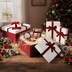 Cholemy 5 Pcs Christmas Nesting Gift Box with Lid Velvet Ribbon, Wine Red - Image 5