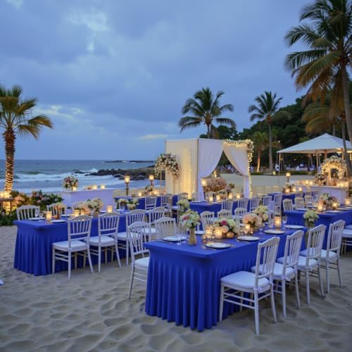 Spandex Tablecloth 6FT Rectangle Table Cover 6 Pcs Royal Blue Wrinkle-Free - Image 2