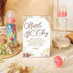 Trelaco 12 Pcs Boho Pampas Baby Shower Games Bottle Chug Wooden Sign Set - Image 2