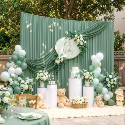 10ft x 10ft Wrinkle Free Sage Green Backdrop Curtains for Parties, Polyester Photo Backdrop Drapes 2 Panels 5x10ft for Wedding Birthday Party Photography Background Photoshoot - Image 5