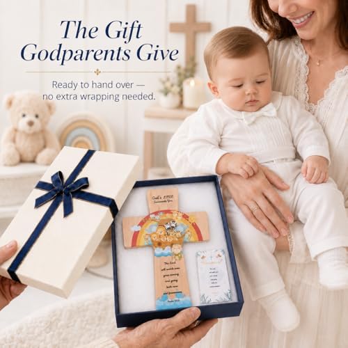 Onism Wooden Wall Cross for Baby Boy, Noah's Ark Baptism Gift, 8 in Beech - Image 6