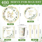 Pickmesh 400 Pcs Sage Green Bridal Shower Party Supplies Plates Serve 50 - Image 2