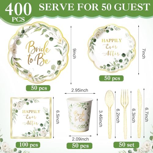 Pickmesh 400 Pcs Sage Green Bridal Shower Party Supplies Plates Serve 50 - Image 2